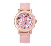 Fried Eggs and Bacon, orologio da polso da donna, elegante, analogico, al quarzo, cinturino in pelle, Stile:, regular, Cinturino