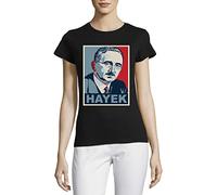 Friedrich Hayek Austrian Economist Pop Art Poster T-Shirt Girocollo da Donna Nero X-Large