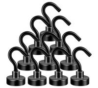 Friedwohl Gancio magnetico extra forte, portata 8 kg (10 pezzi), Ø 16 mm, al neodimio, senza punzonatura, nero, per cucina, barbecue, campeggio, ufficio e armadietti, forte gancio magnetico senza fori