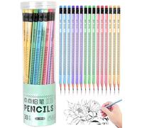Friedwohl HB - Set di 30 matite in legno, con gomma, per bambini, antiscivolo, a forma di matita triangolare, multicolore, per esami, scuola, ufficio, disegno e schizzi