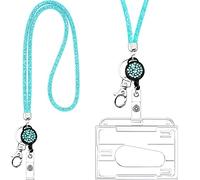 Frienda Cordino Brillantini con Porta Badge Trasparente e Cinghia, Blu | Collana con Porta-Tessera per Chiavi Badge Abbonamenti Trasporti Tessere Studenti Regalo per Donne Infermiere Insegnanti