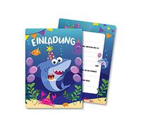 Friendly Fox Baby Shark - Biglietti d'invito per compleanno, 12 inviti per il compleanno dei bambini, motivo: animali marini