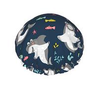 Friendly Smiling Sharks Pattern Cuffia da a e Cuffia da Bagno per Donna, Cuffie da a Impermeabili Oversize Reversibili Grandi Progettate per Tutte Le Lunghezze di Capelli, Cuffia Elastica