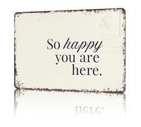 Friendly Welcome Sign So Happy You Are Here Retro Tin Wall-Art for Cafe Office Lobby Reception Area (8 X 12 in)