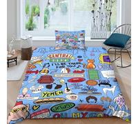 Friends 3D Stampa Digitale TV Show Black Copripiumino Set Copripiumino 2 Pezzi Microfibra Morbido E Federe Set Di Biancheria Da Letto Con Cerniera Per Bambini Single（135x200cm）