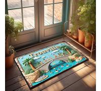 Friends Zerbino Trouville: un paradiso tropicale con nuotatori e palme, zerbino per ingresso esterno, grandi tappetini per esterni (40 x 60 cm)