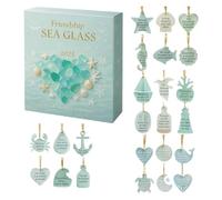 Friendship Sea Glass Countdown Calendar - 2025 2D Acrylic Advent Box for Christmas | 24 OceanInspired Ornaments with Friendship Quotes, Coastal Holiday Decor for Home Tree Display