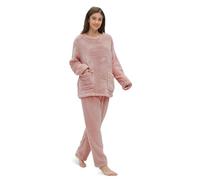 Friendumo Set Pigiama Caldo in Pile di Corallo per Donna - Abbigliamento da Casa e per Dormire Invernale Morbido Pigiama da Donna a Due Pezzi Maniche Lunghe Top e Pantaloni Caldi con Tasche Taglia S