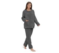 Friendumo Set Pigiama da Donna in Pile Corallo, Morbido Pigiama da Donna a Due Pezzi a Maniche Lunghe e Pantaloni Caldi Pigiama con Tasche