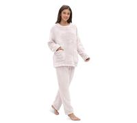 Friendumo Set Pigiama in pile corallo da donna - Abbigliamento da notte per la casa - Pigiama due pezzi morbido da donna - Top a maniche lunghe e pantaloni caldi - Pigiama con tasche, bianco, M