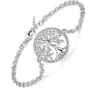 Friggem Bracciali Donna Albero Della Vita, Bracciale a Catena Regolabile in Argento Sterling 925, Regalo di Gioielli con Bracciale Albero Genealogico per Amiche Ragazze Madri