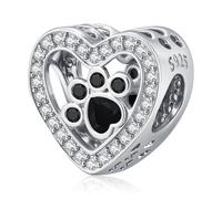 Friggem Charm a forma di Cuore con Zampa per Donne e Ragazze, Charm Bead Donna Ciondolo Cane/Gatto in Argento Sterling 925 per Braccialetti e Collane