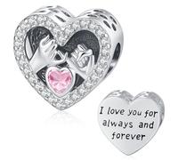 Friggem Charm cuore, charm dell'amore, pietra natale, Ottobre, Rosa, per braccialetti, regali per donne, ragazze, mamme, figlie, fidanzate, sorelle, gioielli per la Festa della Mamma