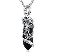 Friggem Ciondolo di San Michael Arcangelo per Uomo Donne, Collana di San Michele in Argento 925 con Cristallo, Amuleto di Protezione Regalo di Gioielli