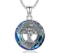 Friggem Collana Albero Della Vita in Argento Sterling 925 con Nodo Celtico Albero Genealogico con Cristallo a Cerchio Gioielli moda donna idea regalo per mamma, figlia, compleanno, Natale