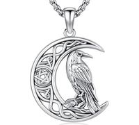 Friggem Collana Corvo Vichinga Argento 925 per Uomo Donna, Ciondolo Corvo Vichingo con Nodo Celtico Gioielli Vichinghi