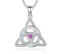 Friggem Collana Donna con Nodo celtico, Ciondolo Nodo celtico opale in S925 Argento Sterling et Collana Pietre natali Luglio con irlandese, Regali per mamme, signore e ragazze