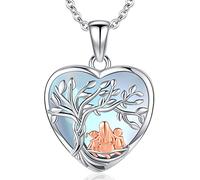 Friggem Collana Madre e Figlio Cuore Argento 925, Collana con Ciondolo Albero della Vita, Pietra di Luna per la Festa della Mamma - Gioielli Regali per Mamma, Donna e Ragazza
