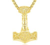 Friggem Collana Martello Thor Uomo, Ciondolo oro Mjolnir Vichingo in Argento Sterling 925 con Nordica Thor's Hammer Collana Amuleto Gioielli Regali per Uomo Donne