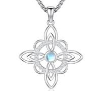 Friggem Collana Nodo Celtici con Pietra di Luna in Argento 925 per Donna Ragazze, Collana di Nodi delle Streghe Ciondoli Celtici Gioielli Regalo per Danna Mamma