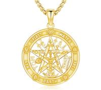 Friggem Collana Pentagramma, Ciondolo Oro Pentagramma con Nodo Celtico in Argento Sterling 925 e Collana Tetragrammaton Gioielli Amuleto Regali per uomo e donna