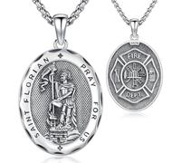 Friggem Collana San Florian in Argento 925 per Uomo, Ciondolo Medaglia Collana Santo Patron Protezione Gioielli Religiosi Regali per Uomo Donna