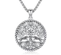 Friggem Collana Vichinga Argento 925 per Uomo Donna, Collana con Ciondolo Vichinga Vegvisir Albero della Vita Yggdrasil, Gioielli Vichinghi Uomo