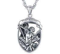 Friggem San Michael Collana da Uomo in Argento 925 Ciondolo Medaglia San Michael Arcangelo di Protezione Scudo Angelo Custode Collana Amuleto Gioielli Regali Religiosi per Uomo Donna