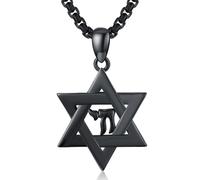 Friggem Stella di Davide Collana da Uomo in Argento 925, Nero Stella di Davide Ciondolo Ebraico Magen Amuleto Gioielli per Uomini Donne