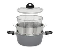 Friggi Vapo Poke 4 in 1 Linea Hawaian Dream Aeternum | Casseruola 22cm con Cestello per Cottura a Vapore, Cestello per Frittura e Coperchio incluso. Fondo in Acciaio adatto ai Piani ad Induzione