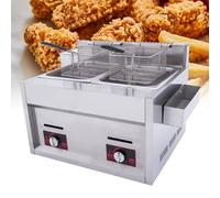 Friggitrice a gas a doppio cilindro con 2 cestini e coperchi, 10 l ciascuno, temperatura regolabile 150-190 °C, per pollo fritto, patatine fritte e altro