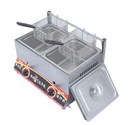 Friggitrice a gas commerciale for cucine domestiche e ristoranti piano di lavoro in acciaio inossidabile friggitrice a doppio slot a propano/GPL con cestello(Double slot with 2 baskets)