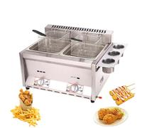 Friggitrice a Gas da 10+10 L, Friggitrici in Acciaio Inox con Frittura Cestello e Coperchi Staccabili, Potenza di Fuoco Regolabile, Deep Fryer per Cucina, Ristorante Commerciale