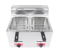 Friggitrice a gas doppia 2 × 6 l, regolazione separata della temperatura - max 200 °C, friggitrice commerciale con coperchio e cestello per friggere, adatto per tubi da 9 a 12 mm, soluzione perfetta