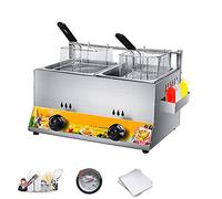 Friggitrice a gas friggitrice, commerciale leggero in acciaio inox controsoffitto due bacini da 10 L capacità commerciale in acciaio inox macchina da cucina frittura Mach(