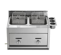 Friggitrice a gas GPL a doppio serbatoio da 22 litri, in acciaio inox, con cestini e coperchi, per uso domestico e ristorante (LGP)