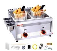 Friggitrice a gas GPL commerciale con doppio serbatoio, cestello e coperchio per uso domestico e ristorante