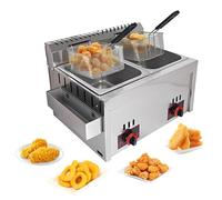 Friggitrice a gas GPL in acciaio inox 10L+10L - Ampia capacità, facile da pulire, potenza di fuoco regolabile per cucinare patatine, ciambelle, pesce e altro ancora. Ideale per uso domestico