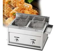 Friggitrice a gas GPL, macchina per patatine fritte in acciaio inox, per cucina di casa o ristorante, piano di lavoro commerciale con cestino e coperchio