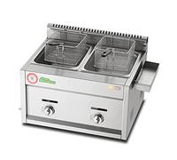 Friggitrice a gas in acciaio inox da 20 l, per uso domestico e commerciale, controllo del calore regolabile, include cestini e coperchi, ideale per patatine, ciambelle, pesce, facile da pulire