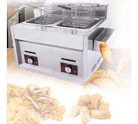 Friggitrice a Gas Professionale da appoggio Friggitrice elettrica in Acciaio Inossidabile Fornello da Esterno Cestello da 10 Litri × 2 Friggitrice per Patatine Fritte Potenza di Fuoco Regolabile per