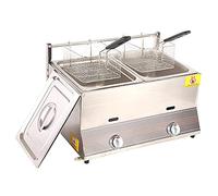 Friggitrice a gas professionale, friggitrice in acciaio inox, friggitrice a gas professionale da banco, macchina per patatine fritte, ristoranti, supermercati, fast food (10L + 10L + 2 cestelli