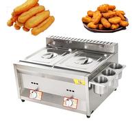 Friggitrice a GPL a doppio cilindro con cestini estraibili e coperchio per uso domestico e commerciale, ideale per Fish and Chips