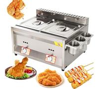 Friggitrice a GPL in acciaio inox - Friggitrice a gas 10L+10L per uso domestico e commerciale | Potenza di fuoco regolabile, include cestelli e coperchi | Ideale per patatine, ciambelle, pes