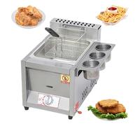 Friggitrice Acciaio Inox da 8 Litri, Friggitrice a Olio con Cestello e Coperchio, Temperatura Regolabile, Friggitrice a Gas Commerciale per Cucine, Ristoranti e Case, Facile da Pulire