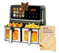 Friggitrice ad aria 10 litri Dual-Zone,con oblò,touchscreen,12 programmi di cottura al forno,arrostimento,riscaldamento,grigliatura,scongelamento,ecc.Include 50 fogli di carta da forno