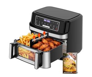 Friggitrice ad Aria 12L | Friggitrice Aria XXL Modalità Flessibile 1 o 2 Zone, 2600W Doppia Resistenza Controllo Indipendente Finestra & Luce Interna, Air Fryer Grande 8-in-1 Touch Control Ricettario