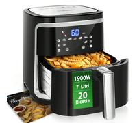 Friggitrice ad Aria 7-in-1, 1900W, 7L, Pannello touch a led, 7 Scelte già programmate, Forno, Arrostire, Cestello removibile anti aderente, Mantenimento calore, 20- Ricette Fornello a gas