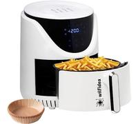 Friggitrice ad Aria Bianca L 4 Litri Air Fryer Risparmio Energetico Certificata Senza Olio con 11 Funzioni su LED Display Cestello Facile da Pulire Accessori friggitrice Carta da forno Inclusi