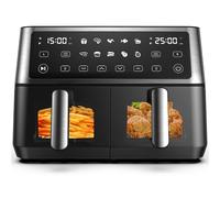 Friggitrice ad aria calda 2 camere con finestra di visualizzazione, 10 l Dual Zone XXL, programmi preimpostati 10 in 1, touchscreen, sincronizzazione intelligente e timer, risparmio energetico,